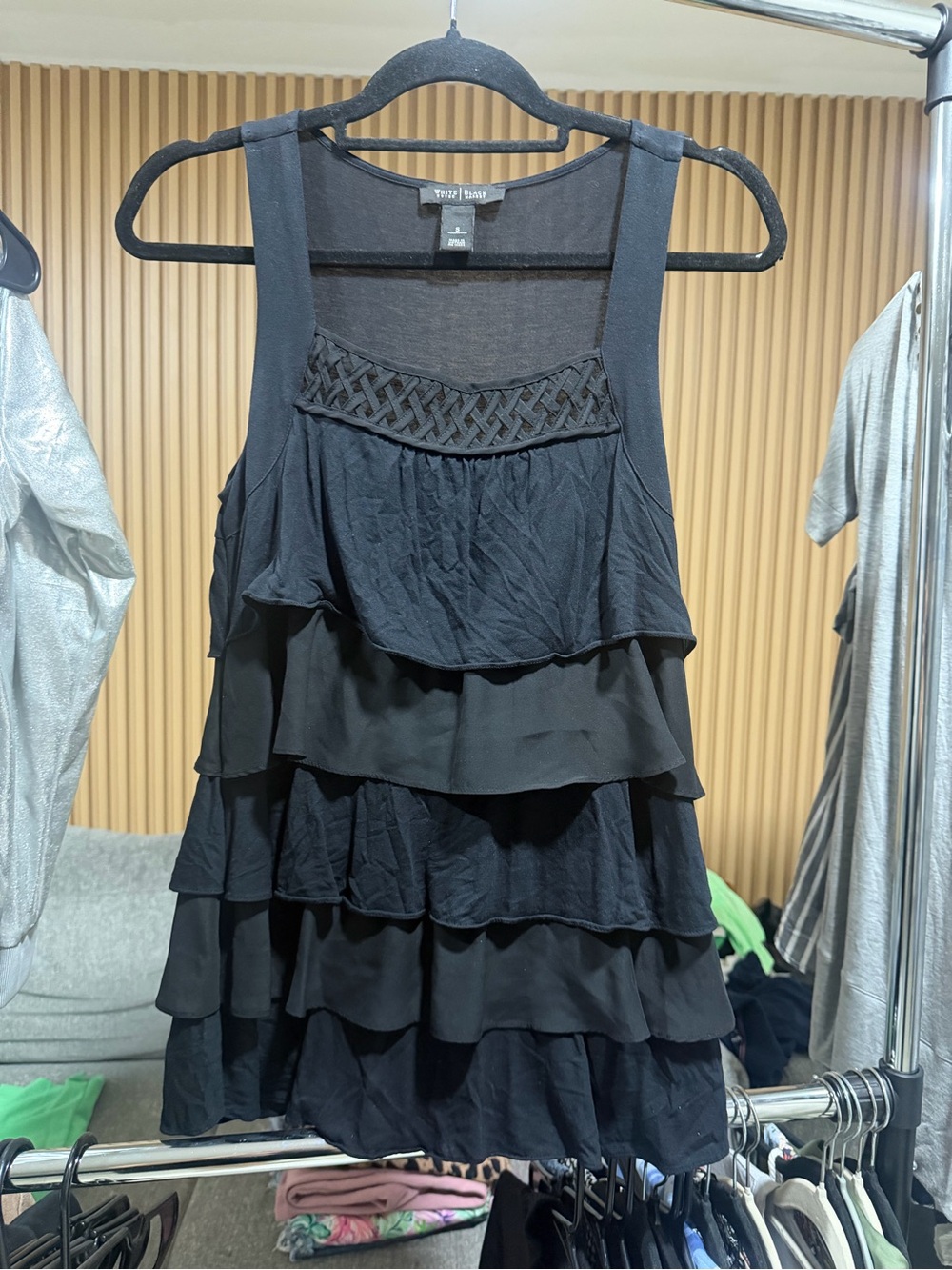 White House Black Market Black Tiered Ruffle Long Top-Mini Dress S #205